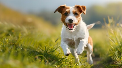 Pets playfully running through lush green valley on a sunny day. Concept Pets, Running, Green Valley, Sunny Day, Playful