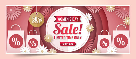 paper style international women s day sale horizontal banner design vector illustration
