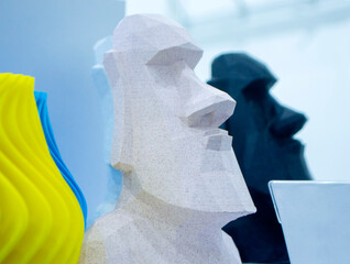 Abstract art object printed on 3D printer. Colored creative model printed on 3D printer from molten ABS, PLA plastic filament. Object printed on FDM printer. Additive progressive new modern technology