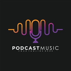 Podcast music logo design vector with creative idea