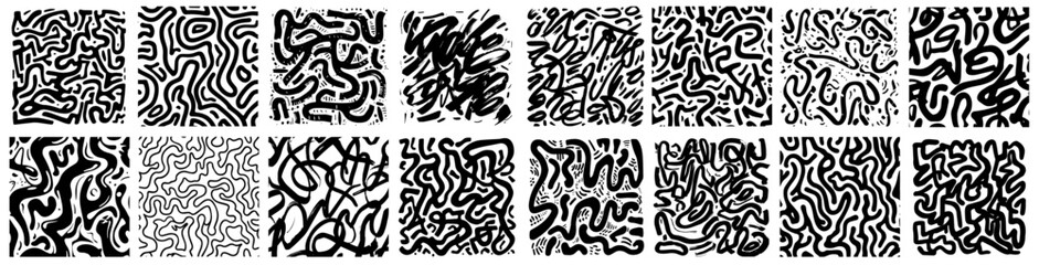abstract floral patterns twisted bizarre lines scribbles chaotic black vector