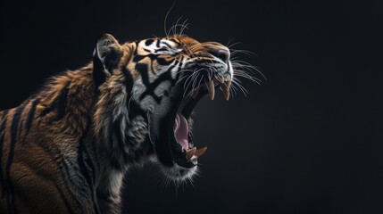 Obraz premium Siberian Tiger Roaring Dramatically in Side View