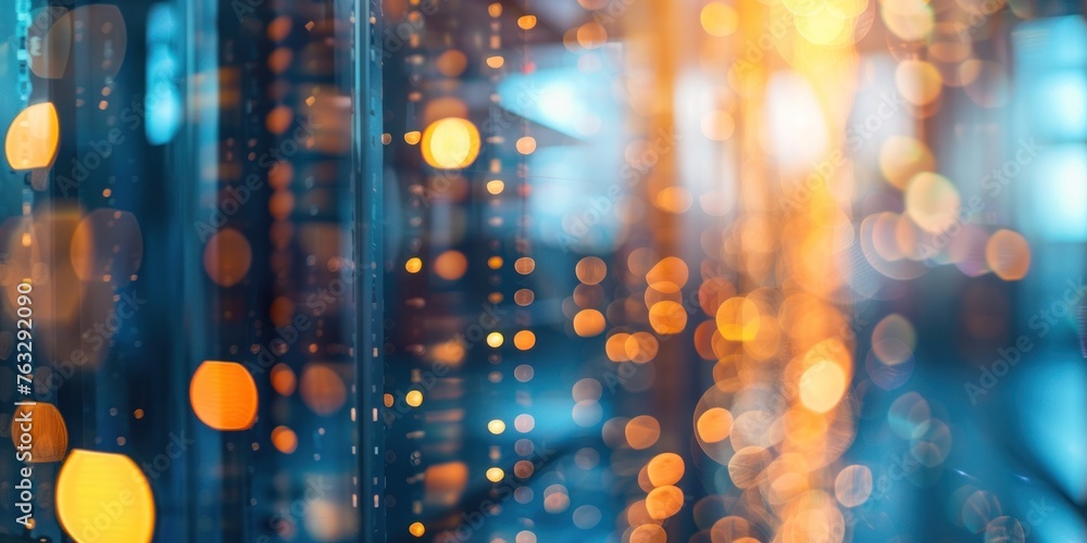 Poster data strands with blurred conference building in background