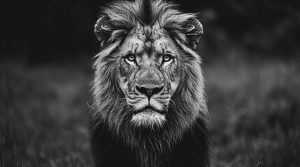 High Contrast Black and White Lion Portrait