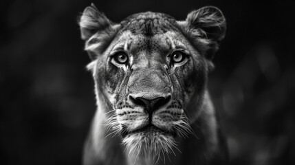 High Contrast Black and White Lion Portrait