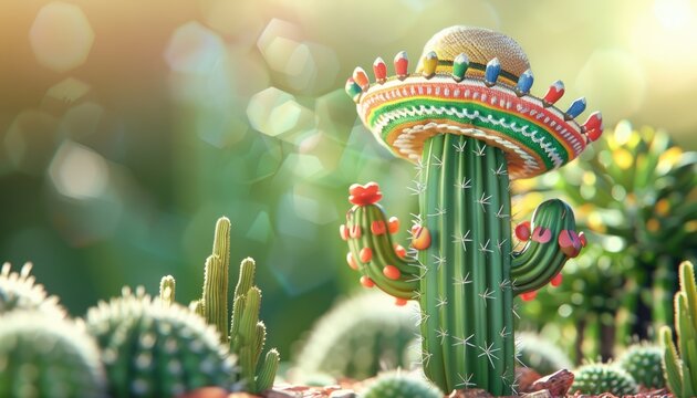Cinco de Mayo Cactus wearing a Mexican sombrero hat by AI generated image