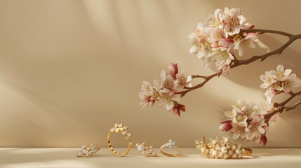 A branch of a tree adorned with flowers and rings, symbolizing beauty and celebration on Mothers Day