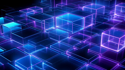 Fototapeta na wymiar Futuristic Neon Glowing Cubes in a 3D Digital Grid