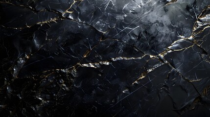 Elegant abstract black marble stone texture with golden veins, high gloss finish for wallpaper background