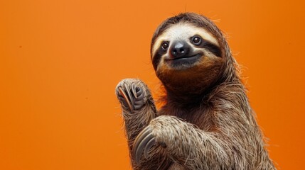 Naklejka premium Sloth on Orange Background 