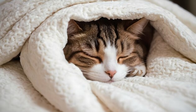 A Sleepy Cat Curled Up In A Warm Blanket Upscaled 4