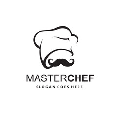 illustration of monochrome mustachioed chef isolated on white background