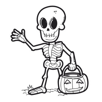 Illustrations of Skeleton. Vector Illustrations. Drawing with line art. simple design outline style