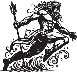 Obraz na płótnie Canvas roman god of seas and oceans neptune powerful deity black vector