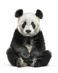 Panda Bear Sitting in Center of All-White Background