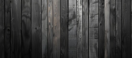 A monochrome photography of a hardwood fence in a forest, with tints and shades of grey creating a parallel pattern in the darkness