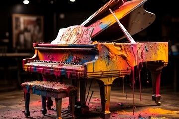 a vibrant wallpaper with an abstract, colorful piano keyboard, capturing the dynamic essence of...