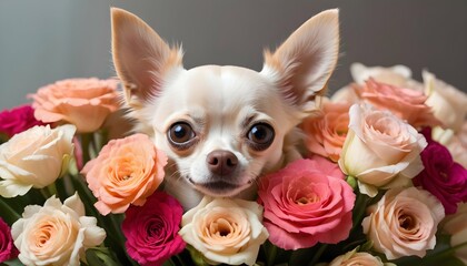 A Chihuahua Peeking Out From Behind A Bouquet Of F Upscaled 4
