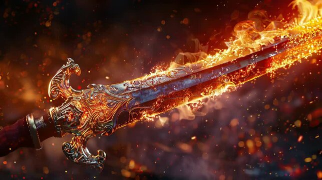 a magic sword that can emit powerful fire power. seamless looping time-lapse virtual 4k video Animation Background.