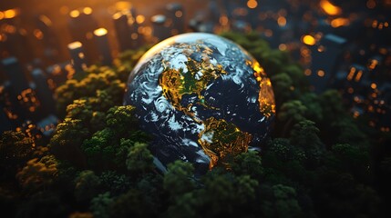 Obraz na płótnie Canvas realistic earth globe with trees city in the background