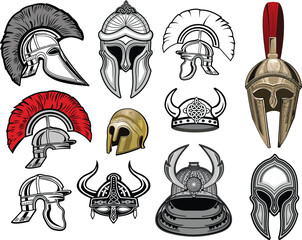 Samurai helmet, Spartan helmet, Roman centurion helmet, Viking helmet