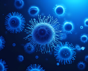 microorganisms on a blue background, escherichia coli, germs, bacteria, microorganisms, micro, spore.