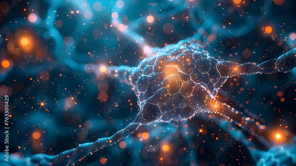 Poster formation of a neural network by neuron cells. concept neural network, neuron cells, formation proce
