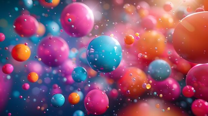 abstract of colorful balls are flying in the air, illustration from Generative AI - obrazy, fototapety, plakaty