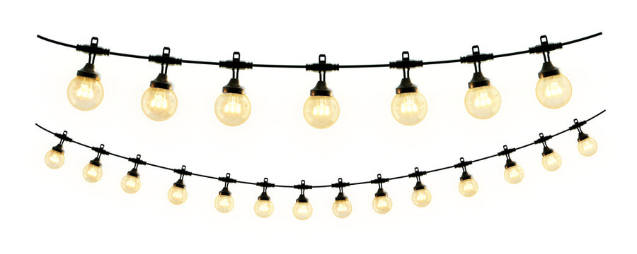  Decorative wire balls and string lights or Christmas and New Year cotton ball light garland. Png transparency