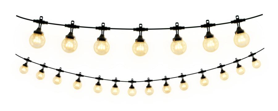  Decorative wire balls and string lights or Christmas and New Year cotton ball light garland. Png transparency