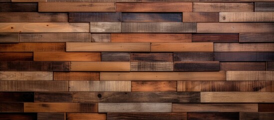 A detailed closeup of a rectangular wooden wall made of brown wooden planks, showcasing the natural beauty of hardwood building material