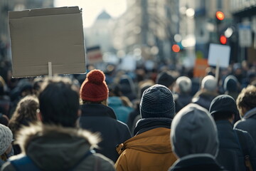 People holding up signs and protesting on the street - obrazy, fototapety, plakaty