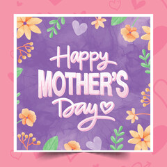 Fototapeta na wymiar flat mothers day floral lettering design vector illustration