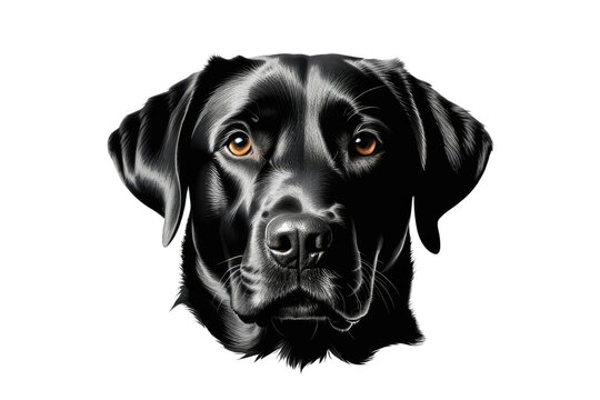 Black silhouette of a Labrador dog's head, centered, high-quality stock illustration, isolated on white background, ultra-clear, ultra-realistic