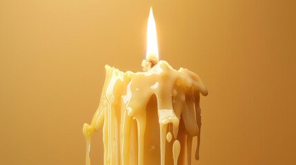 A candle with a wick is lit and dripping wax - obrazy, fototapety, plakaty