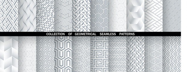 Geometric set of seamless gray and white patterns. Simple vector graphics - 763303685