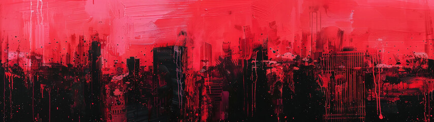 Red City Abstract, The chaotic pulse of urban life captured in a maelstrom of crimson brushstrokes, painting the vibrant evolution of the metropolitan heart.