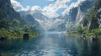 Fototapeta premium The river is in the middle of the mountains
