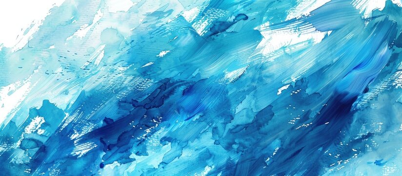 A detailed close up of an electric blue watercolor painting depicting marine biology. The fluid movements and fine details capture the essence of underwater life