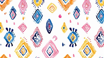 Decorative seamless pattern with an ethnic boho theme. Tribal art print on a colorful repeating background. Suitable for clothing, wallpaper, and wrapping.