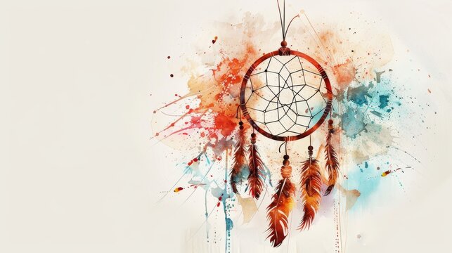 Drawing, watercolor, Dreamcatcher, boho chic, ethnic