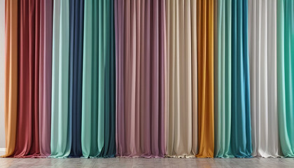 Hanging curtains in pastel colors, generative AI.


