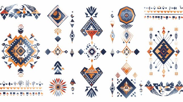 Aztec geometric ornaments isolated on white background. A tribal collection. Ethnic collection.