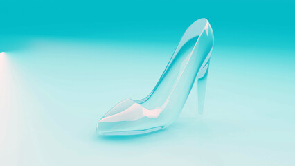 A crystal or glass slipper or high heel shoe on a black background, Cinderella concept. 3d render