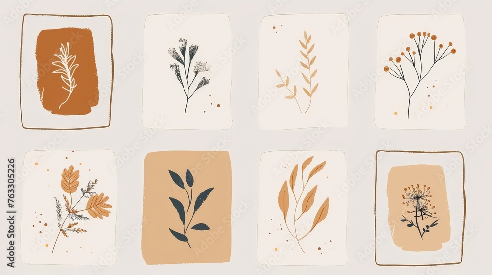 Poster an elegant set of bohemian frames in a minimalist liner style. use this style for creating logos, po
