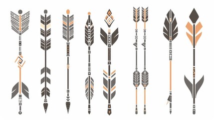 Arrows in boho style. Tribal arrows. Indian style arrows. Modern collection of hipster arrows.