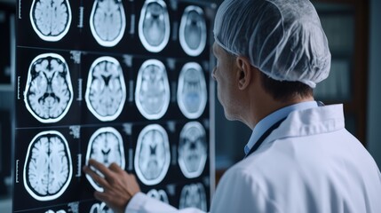 Neurologist Examining MRI Brain Scans for Diagnosis - obrazy, fototapety, plakaty
