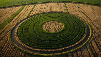 Fototapeta na wymiar Photo real with nature theme for Agricultural Art concept as Crop circles and agricultural art visible only from a birds-eye perspective ,Full depth of field, clean light, high quality ,include copy 