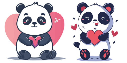 Fototapeta premium A lovable illustration of a panda making a heart shape with its hands, with a large pink heart in the background, symbolizing love and care. 
