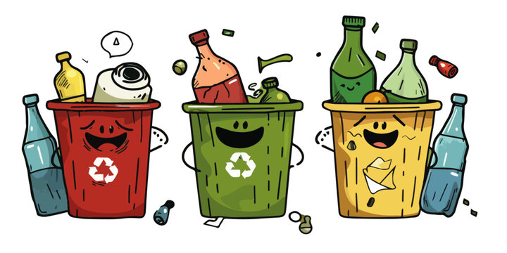 Cute Animated Recycling Bins Illustration
